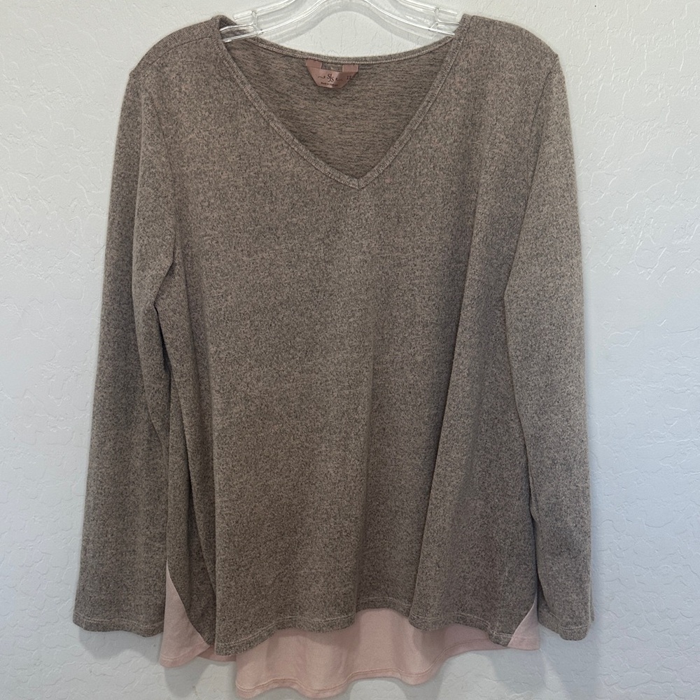 SJS women’s Long Sleeve Tunic Blouse Top Pink plus 1x heather knit sweater brown